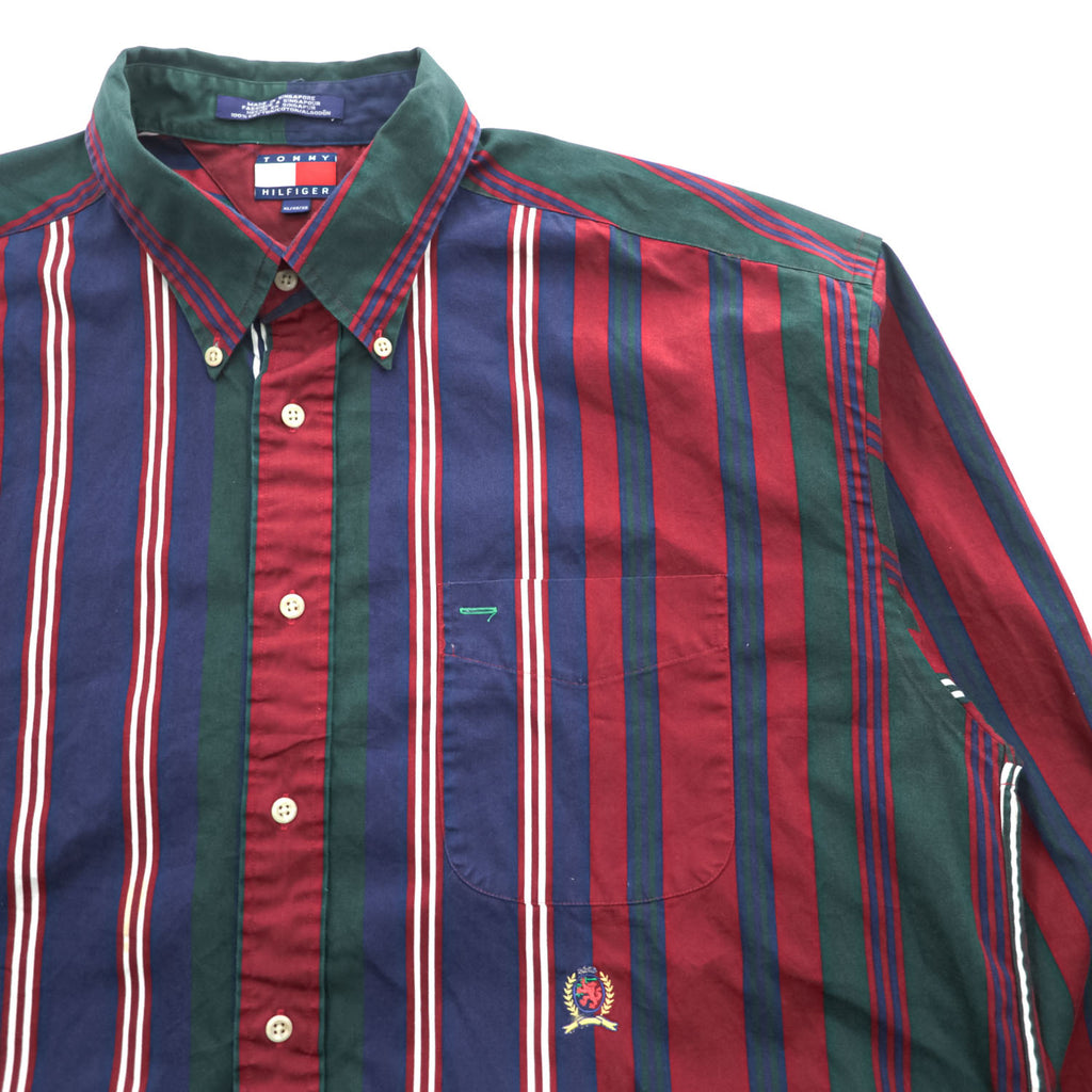 TOMMY HILFIGER 90年代 ヴィンテージ 長袖シャツ XL マルチカラー ストライプ 胸ポケット ボタンダウン