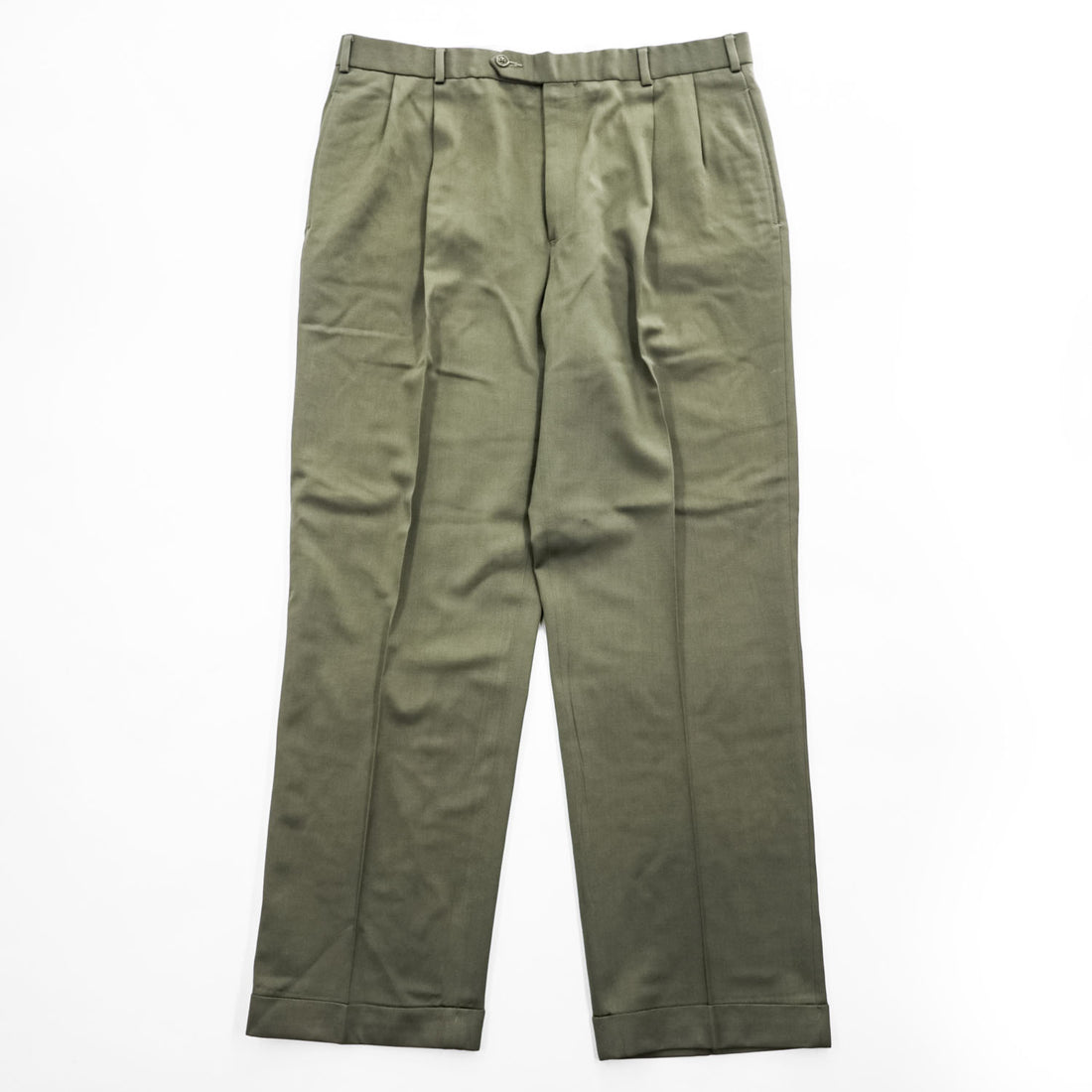 Brooks Brothers 346 Olive 100% Wool Pleated Cuffed Trousers W36/L30