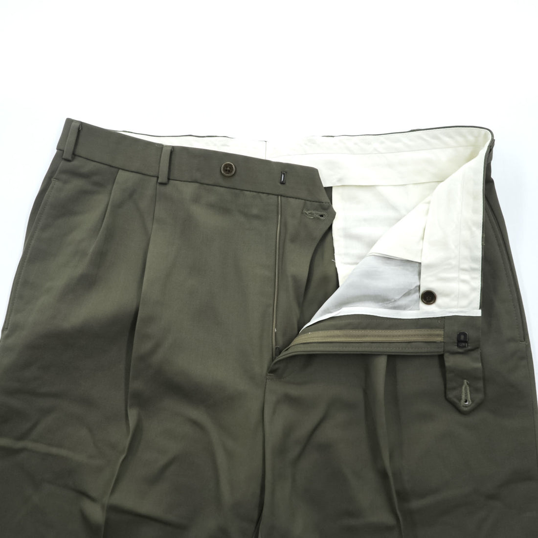 Brooks Brothers 346 Olive 100% Wool Pleated Cuffed Trousers W36/L30