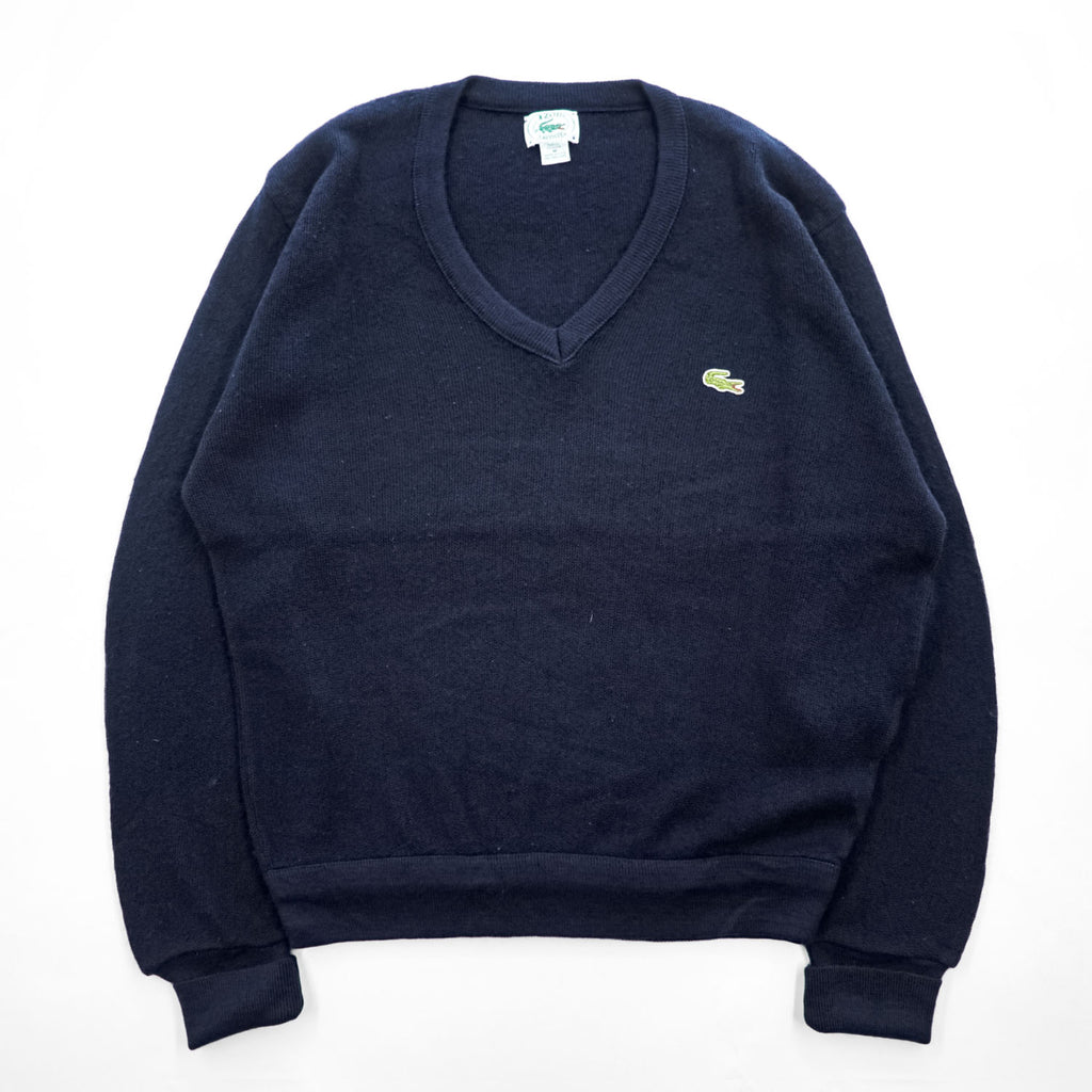80s IZOD LACOSTE Navy V-Neck Acrylic Knit Sweater Made in USA Men's M
