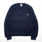 80s IZOD LACOSTE Navy V-Neck Acrylic Knit Sweater Made in USA Men's M