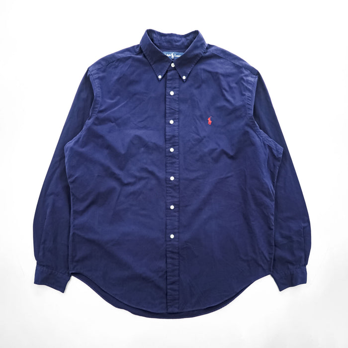 Ralph Lauren 90年代 ヴィンテージ 長袖ボタンダウンシャツ XL ネイビー CLASSIC FIT スモールポニー ロゴ 刺繍