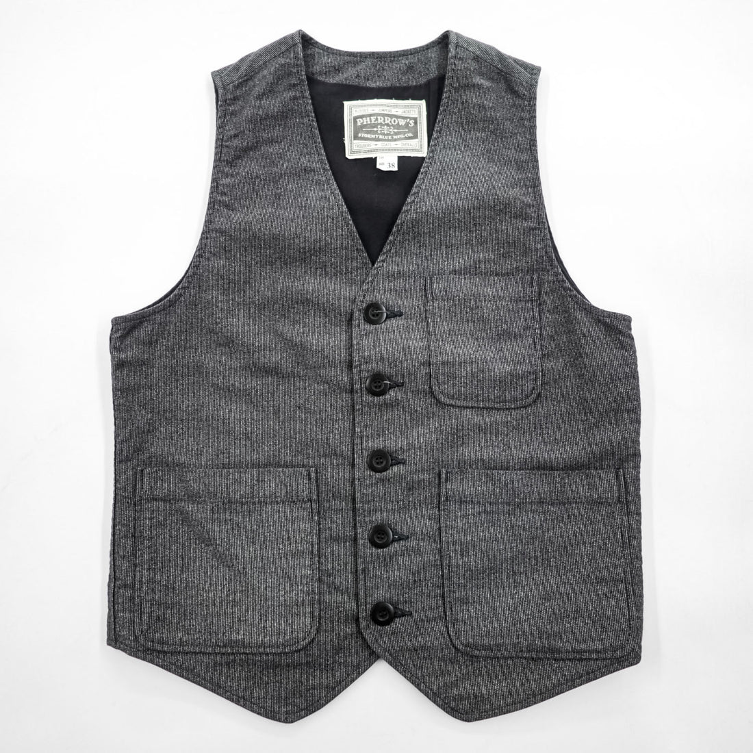 PHERROW'S Striped Cotton Work Vest Size 38 Made in Japan