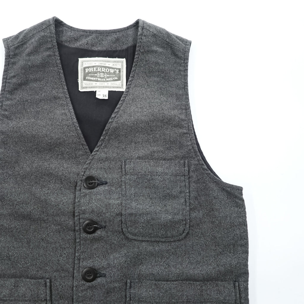PHERROW'S Striped Cotton Work Vest Size 38 Made in Japan