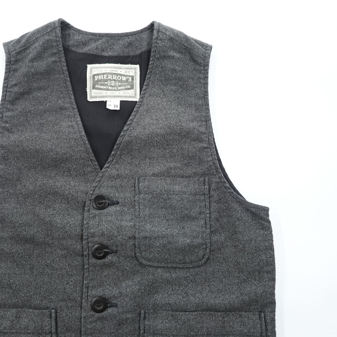 PHERROW'S Striped Cotton Work Vest Size 38 Made in Japan