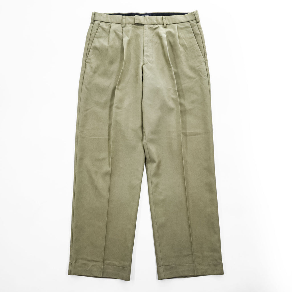 DOCKERS (Levi Strauss) 2000s Vintage Slacks Pants, Size L, Beige, Wide Leg, 2-Tuck Pleats, Double Cuffs