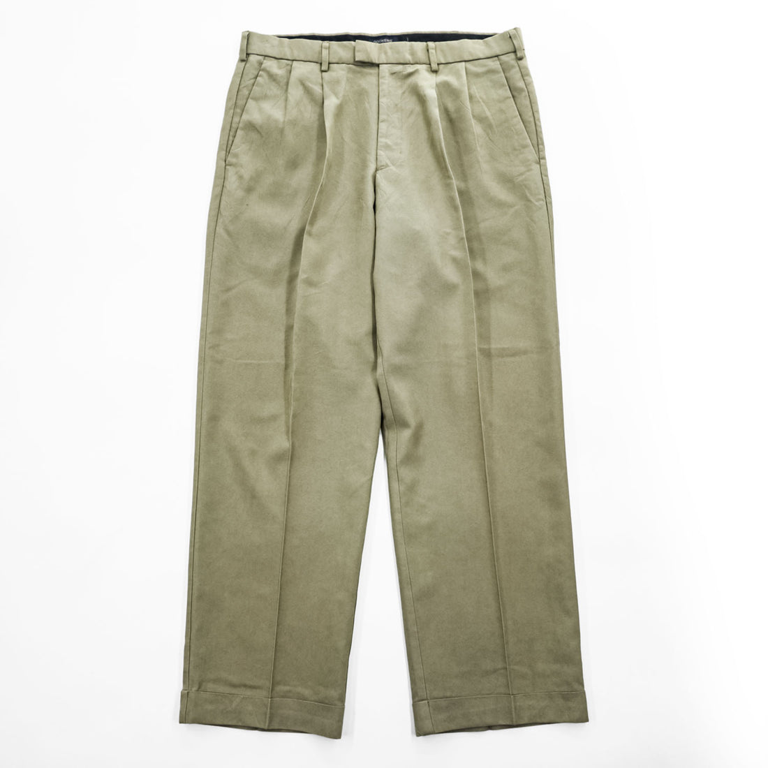 DOCKERS (Levi Strauss) 2000s Vintage Slacks Pants, Size L, Beige, Wide Leg, 2-Tuck Pleats, Double Cuffs