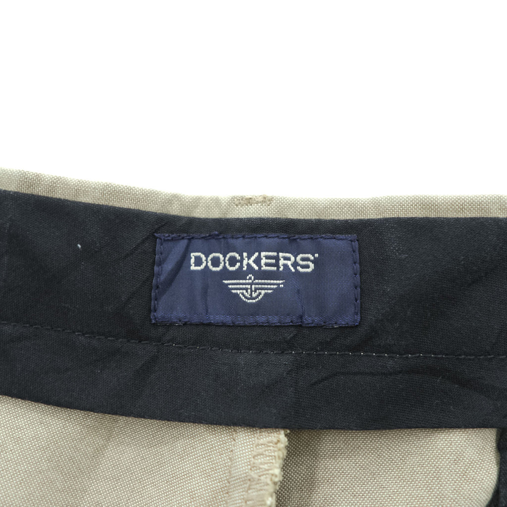 DOCKERS (Levi Strauss) 2000s Vintage Slacks Pants, Size L, Beige, Wide Leg, 2-Tuck Pleats, Double Cuffs