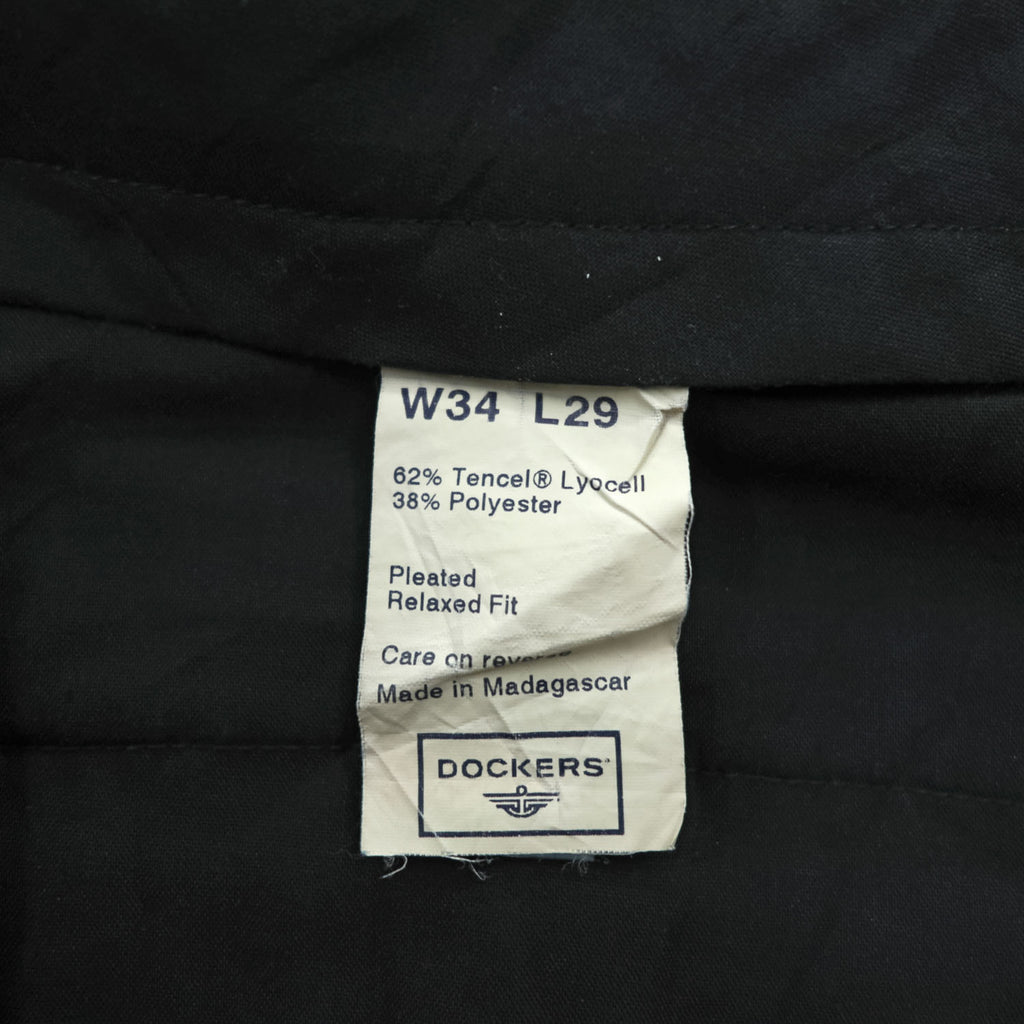 DOCKERS (Levi Strauss) 2000s Vintage Slacks Pants, Size L, Beige, Wide Leg, 2-Tuck Pleats, Double Cuffs