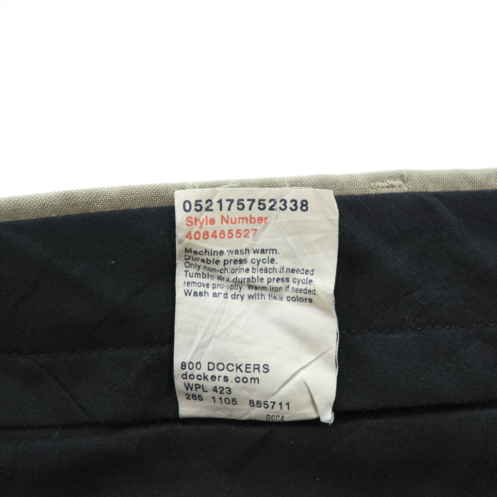 DOCKERS (Levi Strauss) 2000s Vintage Slacks Pants, Size L, Beige, Wide Leg, 2-Tuck Pleats, Double Cuffs