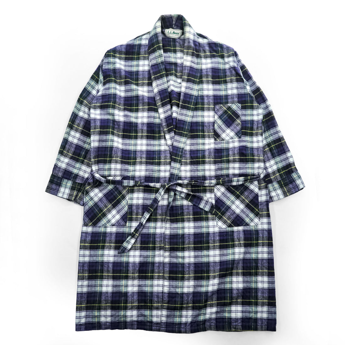 L.L.Bean 90年代 USA製 ヴィンテージ フランネルローブ ショールカラーガウン XL タータンチェック ビッグサイズ ベルト付