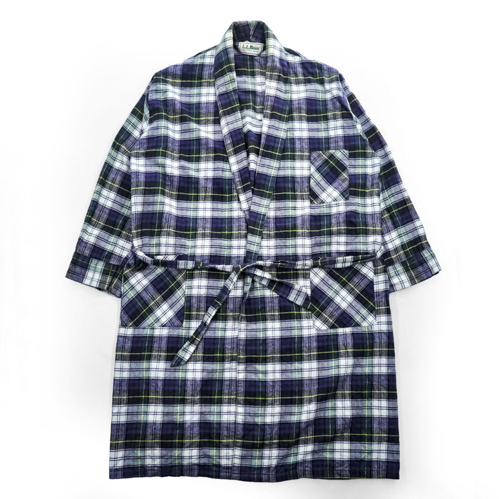 L.L.Bean 90年代 USA製 ヴィンテージ フランネルローブ ショールカラーガウン XL タータンチェック ビッグサイズ ベルト付