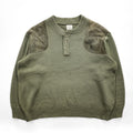FILSON USA製 100%バージンウール ニット セーター XL カーキ ハンティング スエード切替 レザーパッチ ヘンリーネック STYLE 714