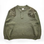 FILSON USA製 100%バージンウール ニット セーター XL カーキ ハンティング スエード切替 レザーパッチ ヘンリーネック STYLE 714