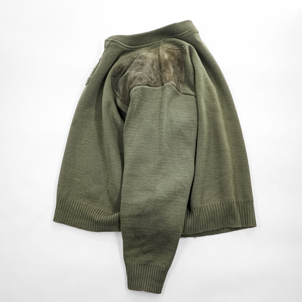 FILSON USA製 100%バージンウール ニット セーター XL カーキ ハンティング スエード切替 レザーパッチ ヘンリーネック STYLE 714