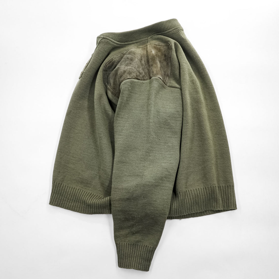 FILSON USA製 100%バージンウール ニット セーター XL カーキ ハンティング スエード切替 レザーパッチ ヘンリーネック STYLE 714