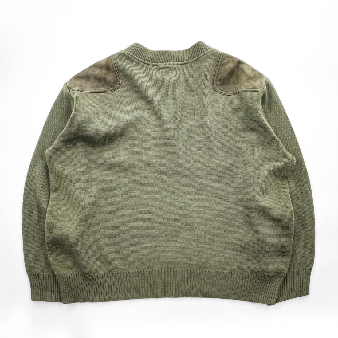 FILSON USA製 100%バージンウール ニット セーター XL カーキ ハンティング スエード切替 レザーパッチ ヘンリーネック STYLE 714