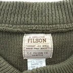 FILSON USA製 100%バージンウール ニット セーター XL カーキ ハンティング スエード切替 レザーパッチ ヘンリーネック STYLE 714