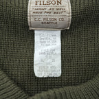 FILSON USA製 100%バージンウール ニット セーター XL カーキ ハンティング スエード切替 レザーパッチ ヘンリーネック STYLE 714