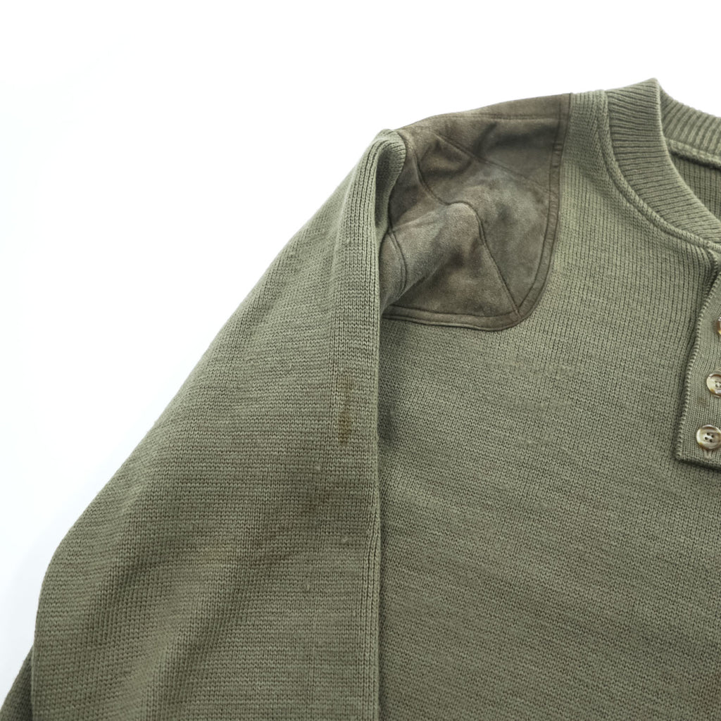 FILSON USA製 100%バージンウール ニット セーター XL カーキ ハンティング スエード切替 レザーパッチ ヘンリーネック STYLE 714