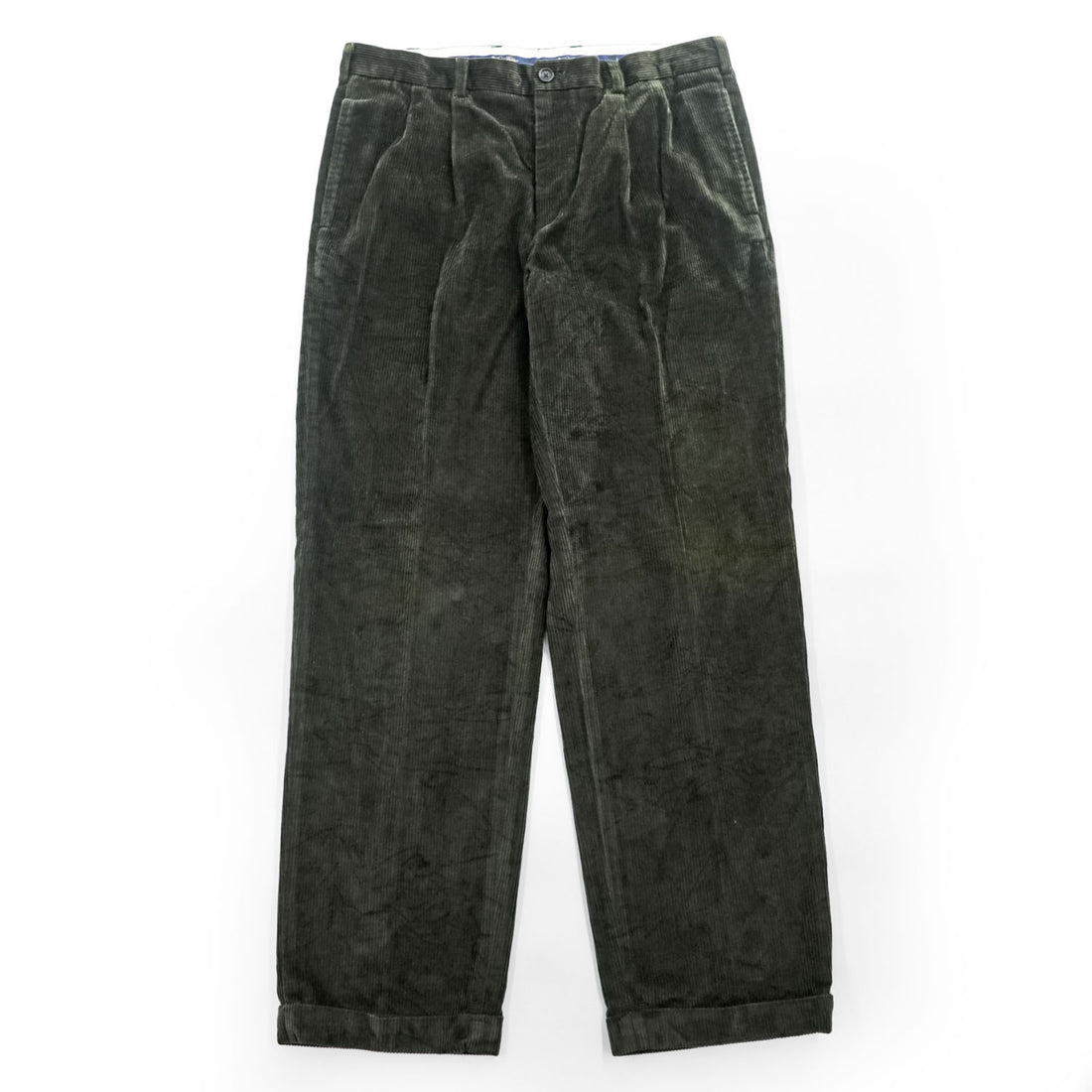 Brooks Brothers コーデュロイパンツ スラックス L グリーン ワイド 2タック プリーツ ダブルカフス THOMPSON FABRIC WOVEN IN FRANCE