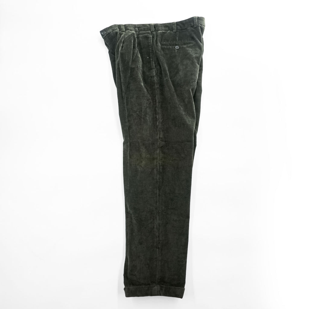 Brooks Brothers コーデュロイパンツ スラックス L グリーン ワイド 2タック プリーツ ダブルカフス THOMPSON FABRIC WOVEN IN FRANCE