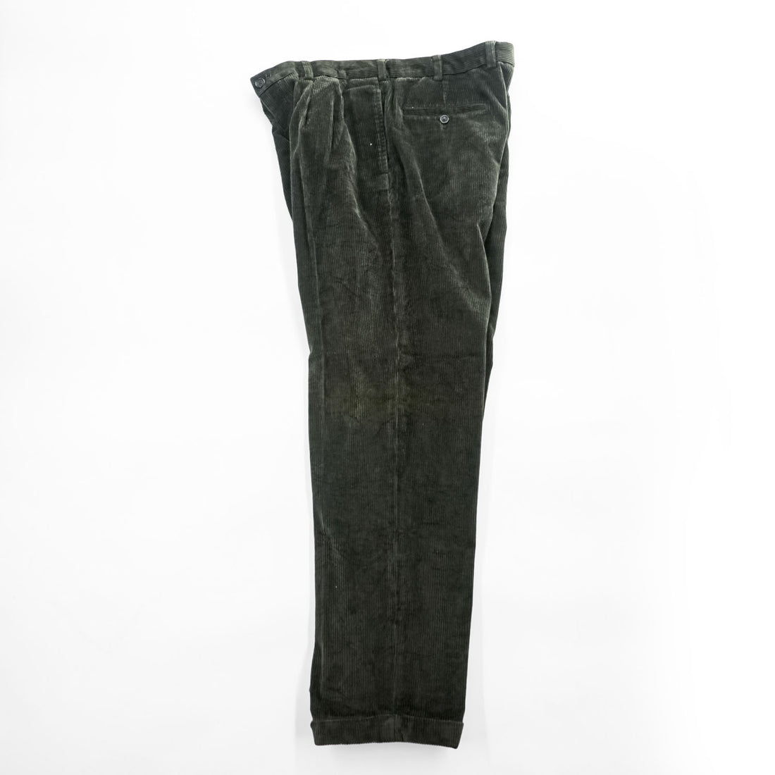 Brooks Brothers コーデュロイパンツ スラックス L グリーン ワイド 2タック プリーツ ダブルカフス THOMPSON FABRIC WOVEN IN FRANCE