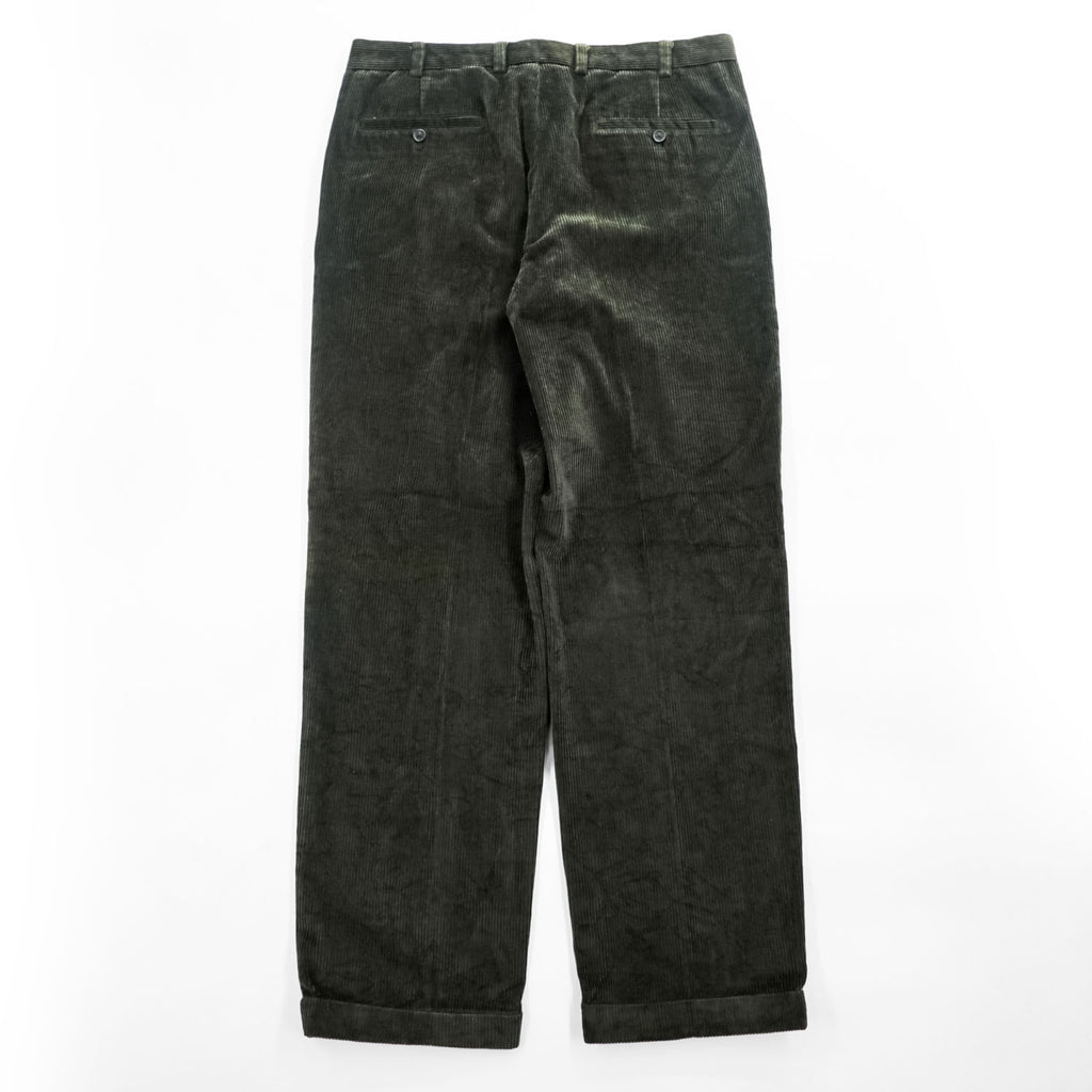 Brooks Brothers コーデュロイパンツ スラックス L グリーン ワイド 2タック プリーツ ダブルカフス THOMPSON FABRIC WOVEN IN FRANCE