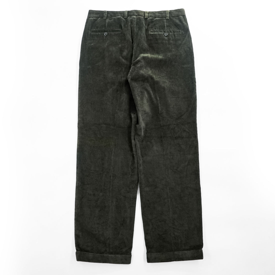 Brooks Brothers コーデュロイパンツ スラックス L グリーン ワイド 2タック プリーツ ダブルカフス THOMPSON FABRIC WOVEN IN FRANCE