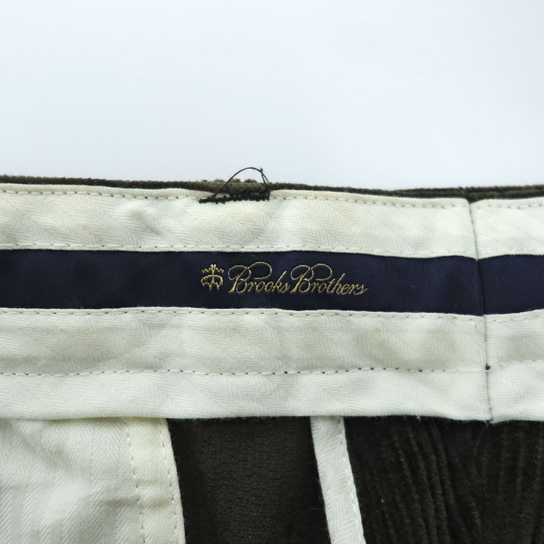 Brooks Brothers コーデュロイパンツ スラックス L グリーン ワイド 2タック プリーツ ダブルカフス THOMPSON FABRIC WOVEN IN FRANCE