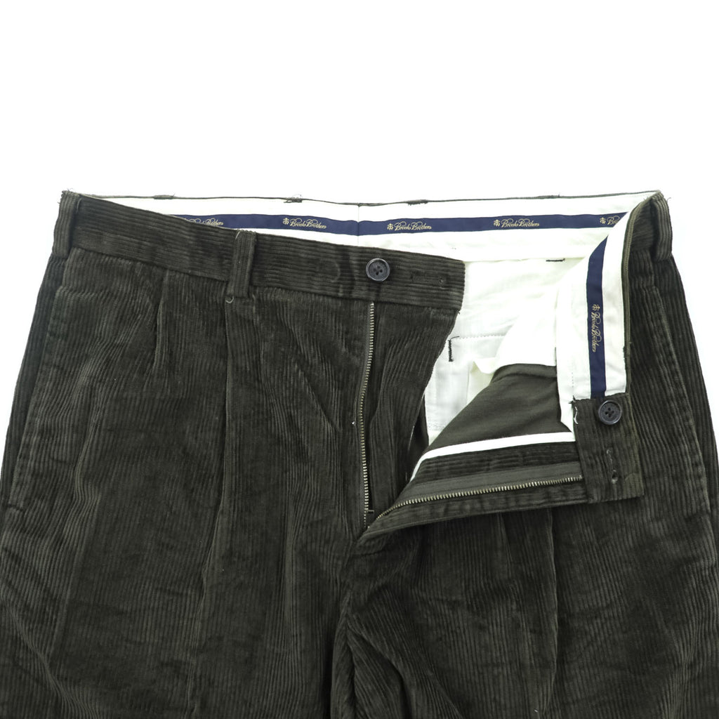 Brooks Brothers コーデュロイパンツ スラックス L グリーン ワイド 2タック プリーツ ダブルカフス THOMPSON FABRIC WOVEN IN FRANCE
