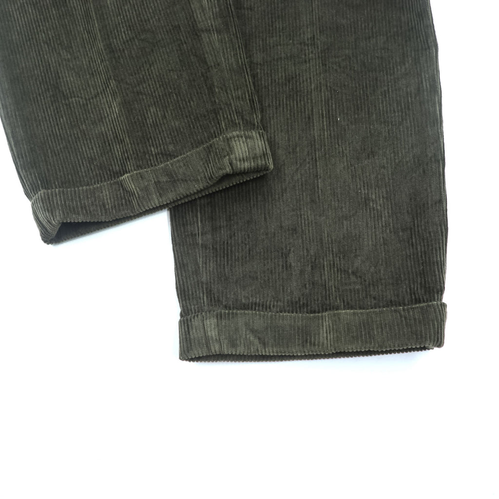Brooks Brothers コーデュロイパンツ スラックス L グリーン ワイド 2タック プリーツ ダブルカフス THOMPSON FABRIC WOVEN IN FRANCE
