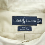 Ralph Lauren 90年代 BLAKE 長袖 ボタンダウンシャツ XL ベージュ 胸ポケット スモールポニー ロゴ 刺繍