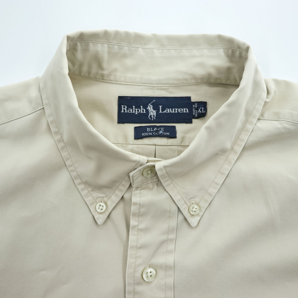 Ralph Lauren 90年代 BLAKE 長袖 ボタンダウンシャツ XL ベージュ 胸ポケット スモールポニー ロゴ 刺繍