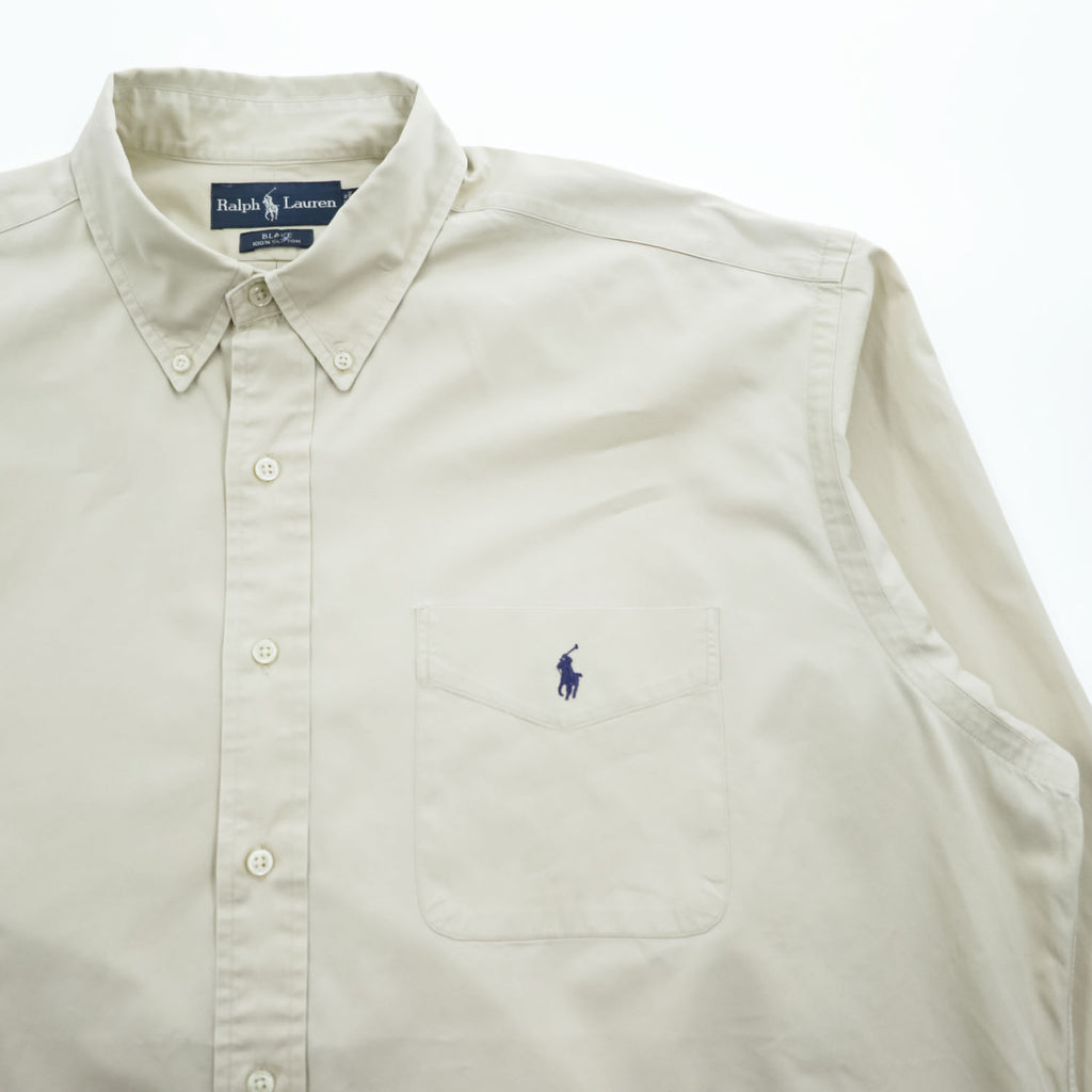 Ralph Lauren 90年代 BLAKE 長袖 ボタンダウンシャツ XL ベージュ 胸ポケット スモールポニー ロゴ 刺繍