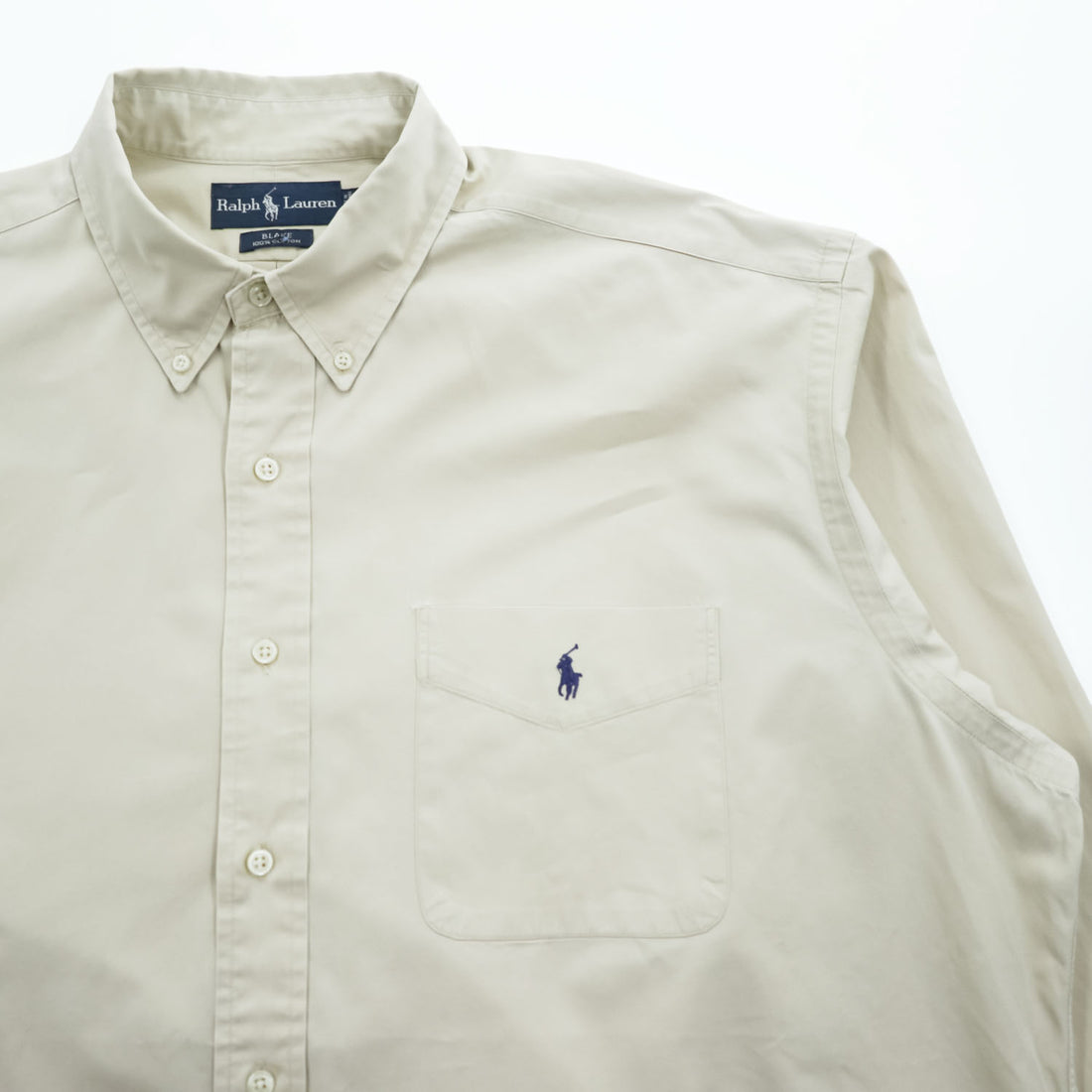 Ralph Lauren 90年代 BLAKE 長袖 ボタンダウンシャツ XL ベージュ 胸ポケット スモールポニー ロゴ 刺繍