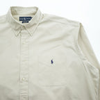 Ralph Lauren 90年代 BLAKE 長袖 ボタンダウンシャツ XL ベージュ 胸ポケット スモールポニー ロゴ 刺繍
