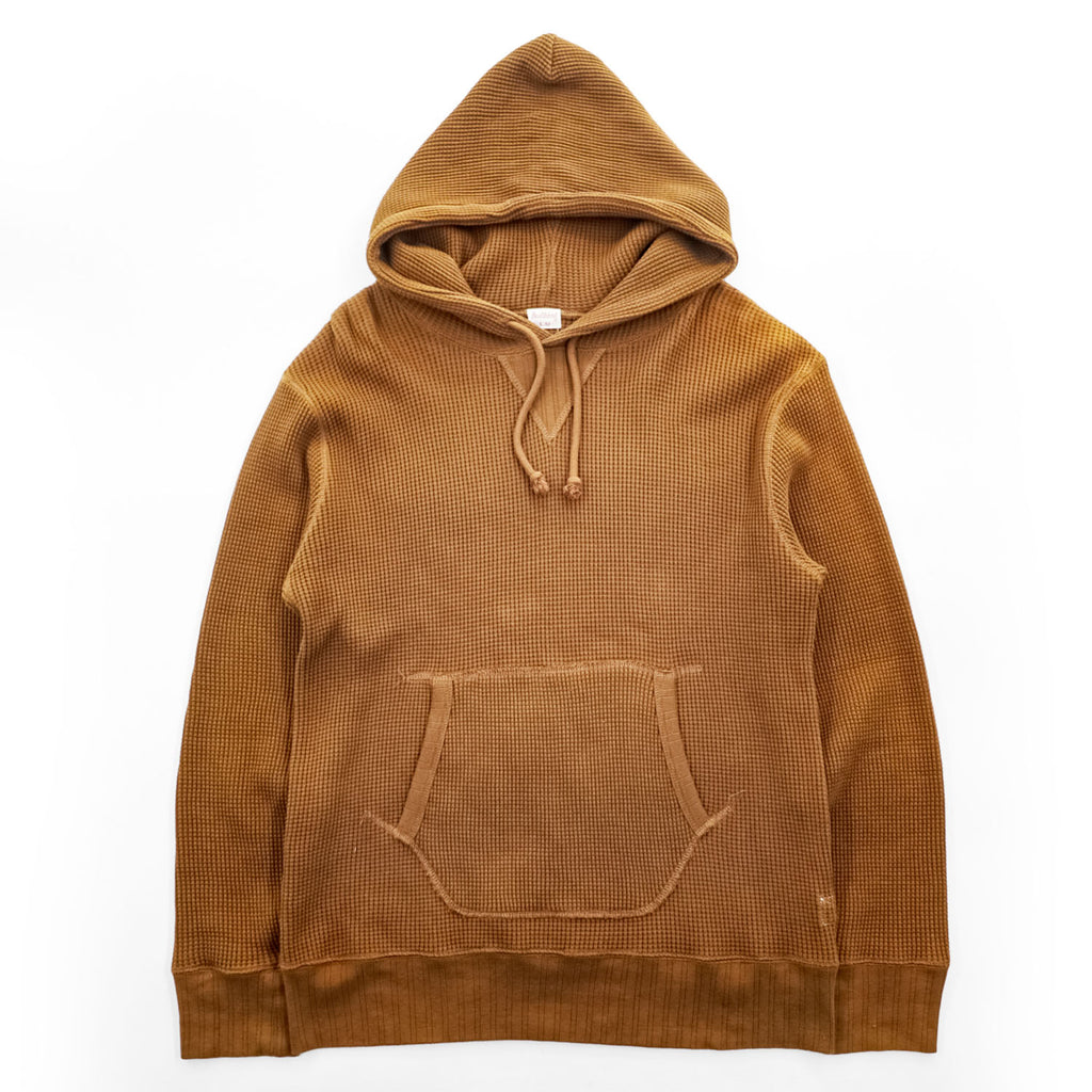 Healthknit ワッフル サーマル プルオーバー パーカー L ブラウン 前V カンガルーポケット