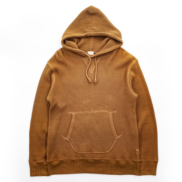 Healthknit ワッフル サーマル プルオーバー パーカー L ブラウン 前V カンガルーポケット