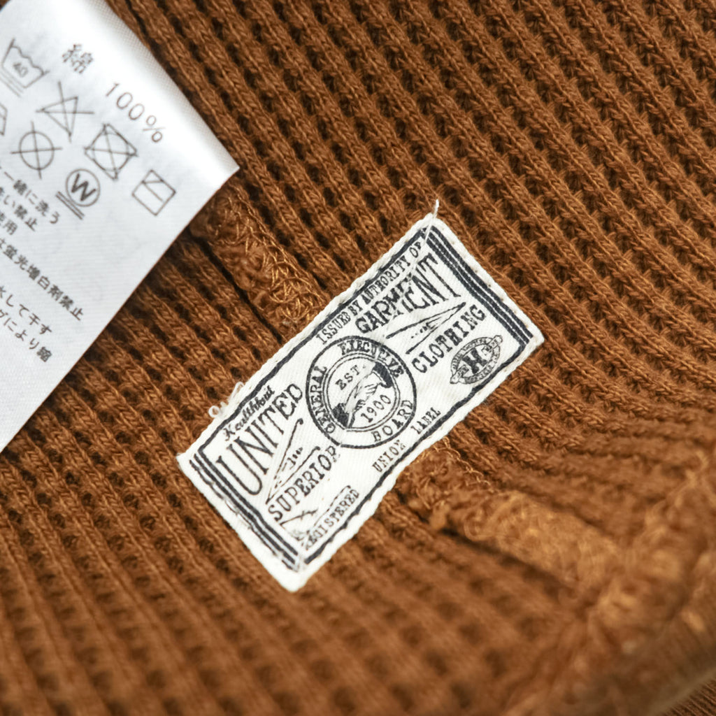 Healthknit ワッフル サーマル プルオーバー パーカー L ブラウン 前V カンガルーポケット