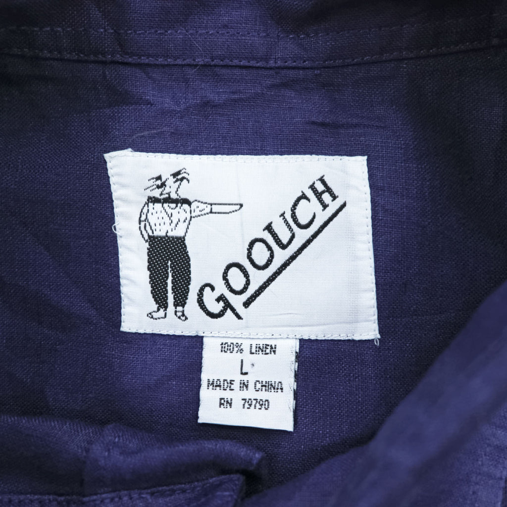 GOOUCH 90年代 ヴィンテージ 長袖 リネンシャツ L ネイビー 胸ポケット 麻