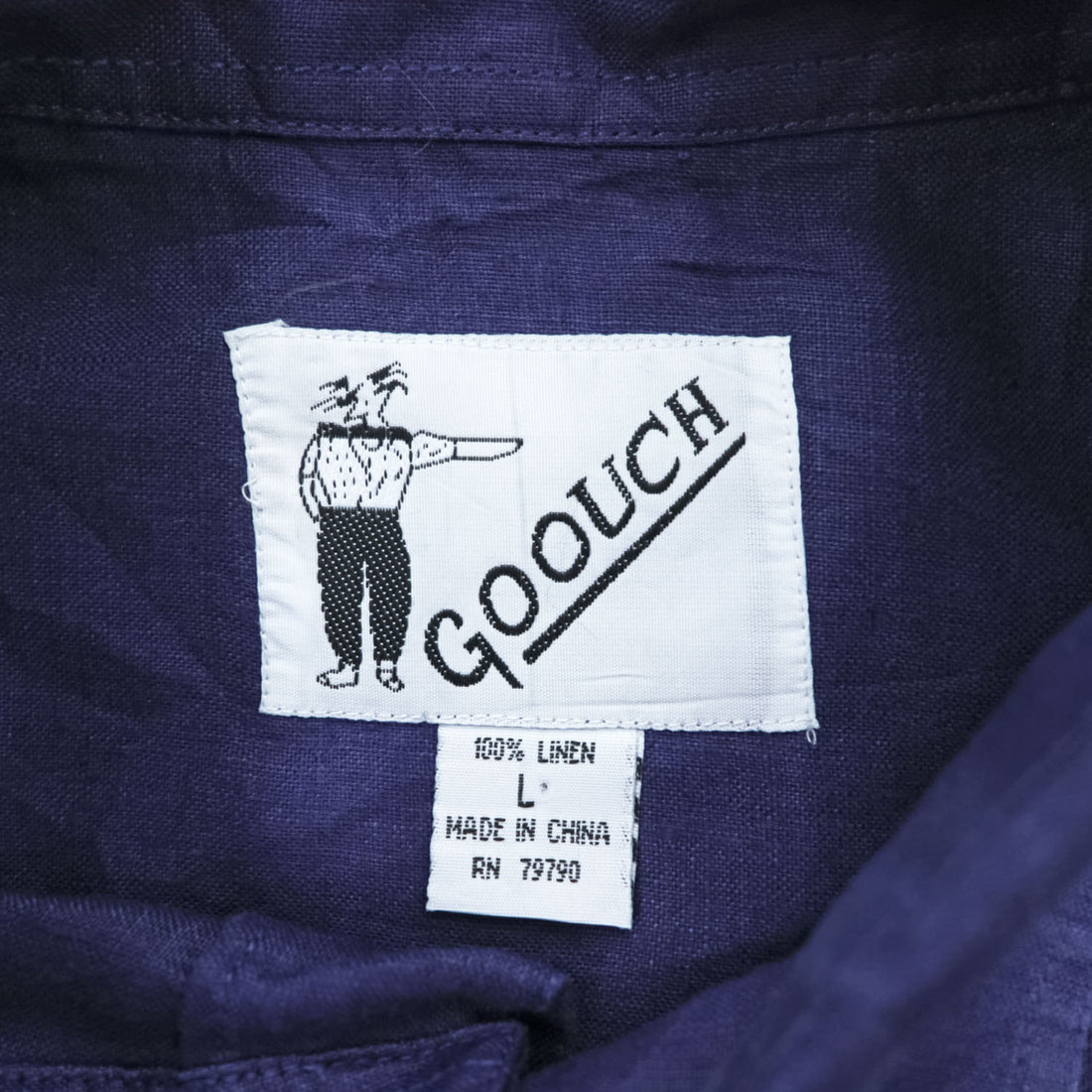 GOOUCH 90年代 ヴィンテージ 長袖 リネンシャツ L ネイビー 胸ポケット 麻