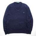 FRED PERRY イタリア製 90年代 ヴィンテージ Vネック ニット セーター L ネイビー ワンポイントロゴ