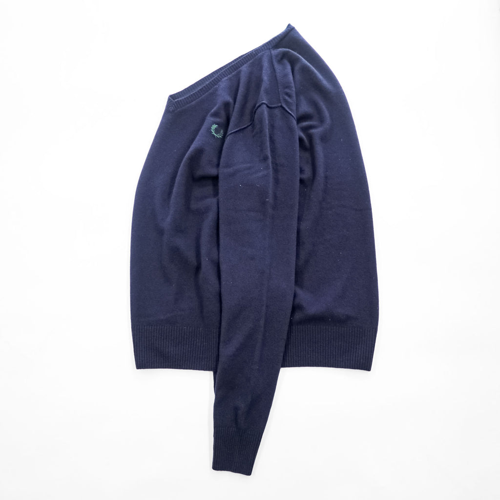 FRED PERRY イタリア製 90年代 ヴィンテージ Vネック ニット セーター L ネイビー ワンポイントロゴ