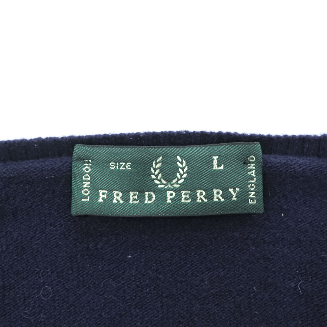 FRED PERRY イタリア製 90年代 ヴィンテージ Vネック ニット セーター L ネイビー ワンポイントロゴ