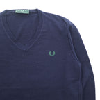 FRED PERRY イタリア製 90年代 ヴィンテージ Vネック ニット セーター L ネイビー ワンポイントロゴ
