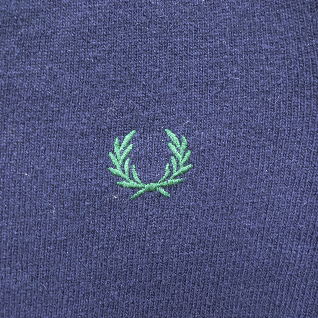 FRED PERRY イタリア製 90年代 ヴィンテージ Vネック ニット セーター L ネイビー ワンポイントロゴ