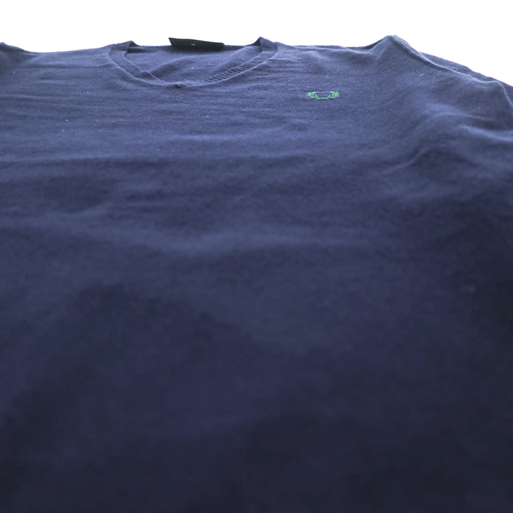 FRED PERRY イタリア製 90年代 ヴィンテージ Vネック ニット セーター L ネイビー ワンポイントロゴ
