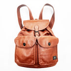 PORTER CORTINA Leather Backpack Brown Double Pocket Rucksack Made in Japan