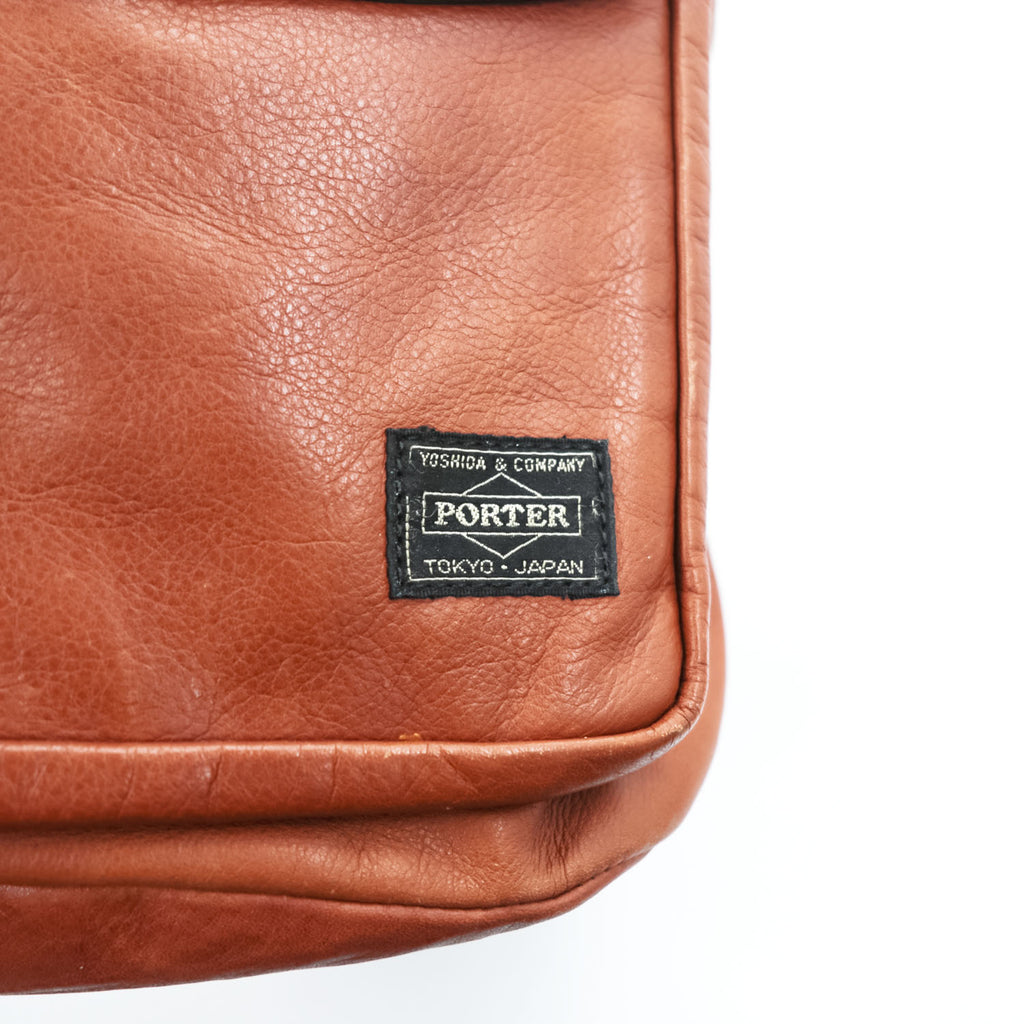 PORTER CORTINA Leather Backpack Brown Double Pocket Rucksack Made in Japan